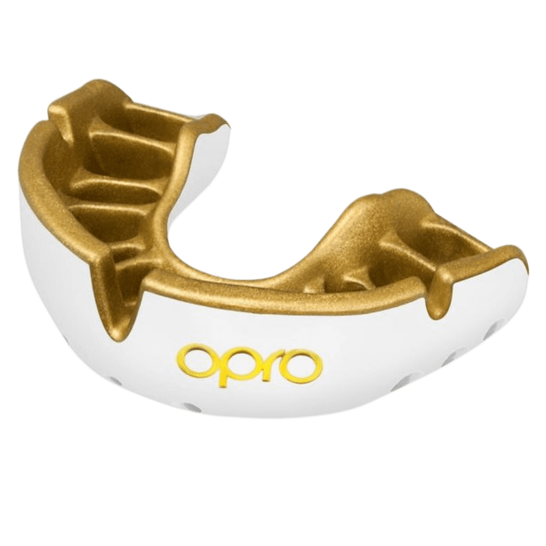 OPRO | OPRO Gold Gum Shield Gen 5 | Gold Gum Shield Gen 5 - White/Gold | Total Hockey